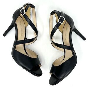 Marc Fisher Bermuda Women’s Black Ankle Strap Crisscross Heeled Sandals